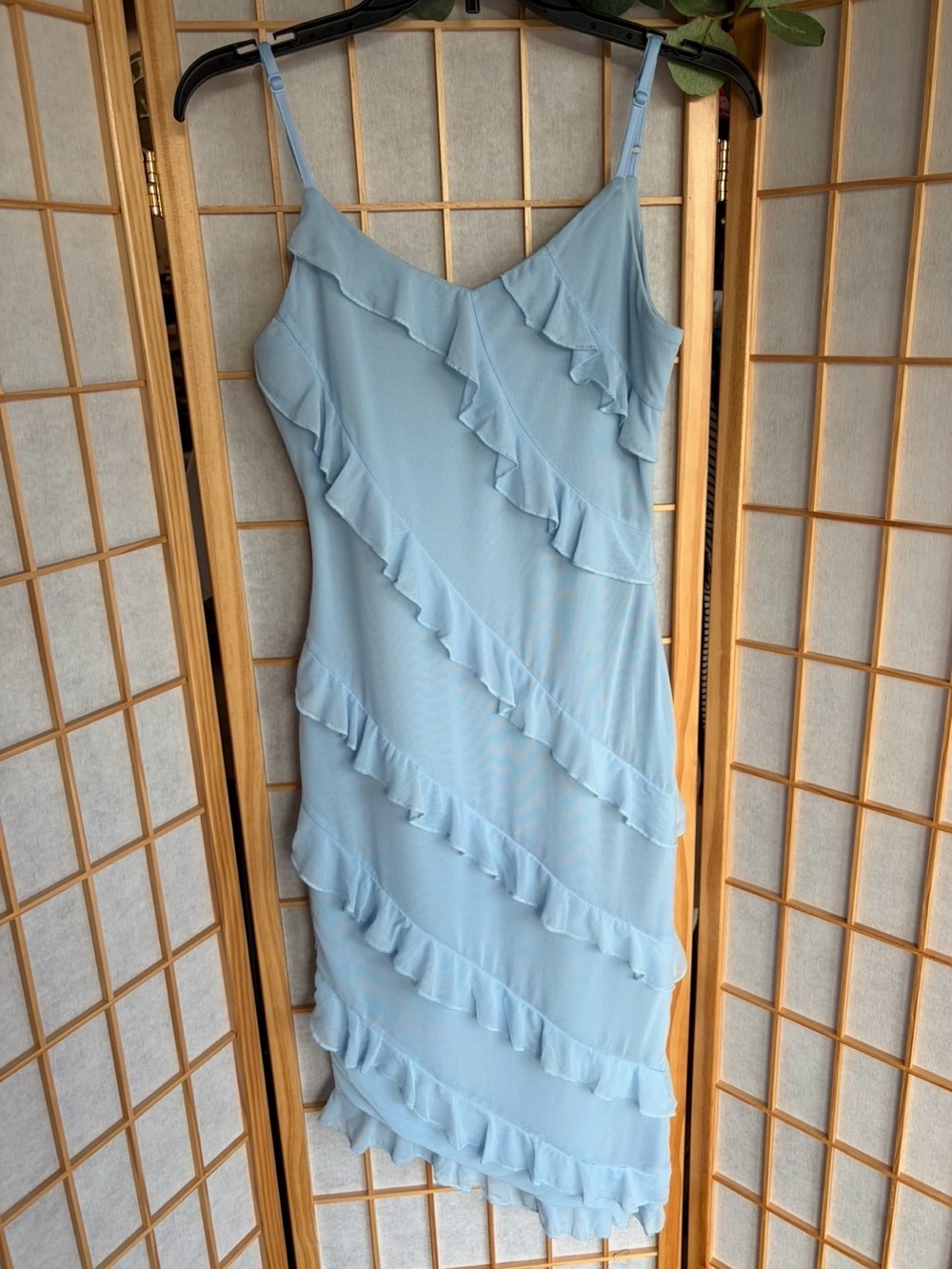 Light Blue Ruffle Slip Dress